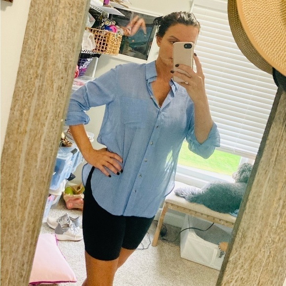 FREE PEOPLE Blue Button Down Shirt Size XS - Picture 5 of 9